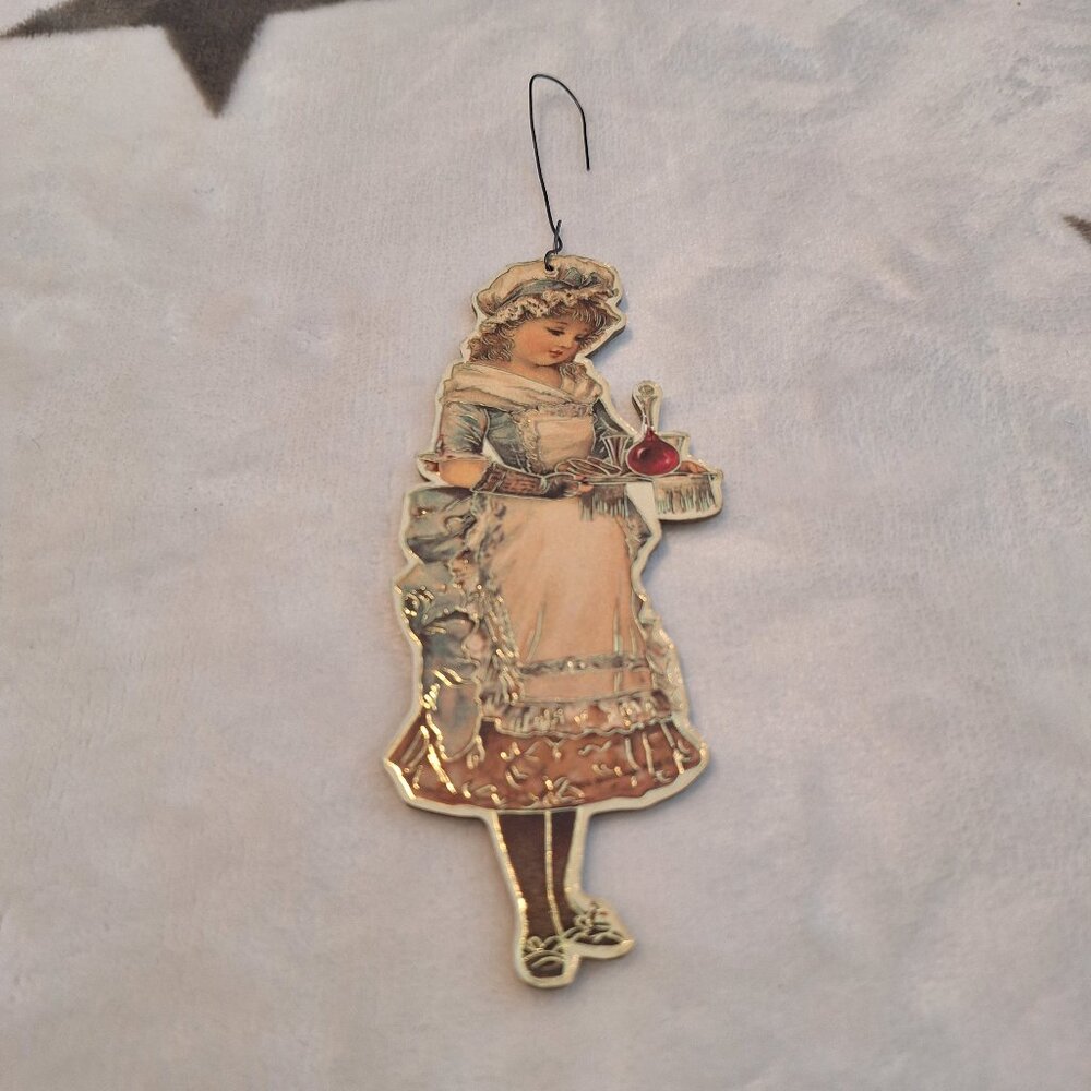 Vintage 1988 Merrimack Publishing Victorian Girl 5" Die Cut Christmas Ornament